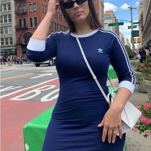 Adidas Blue and White Bodycon Raglan Dress